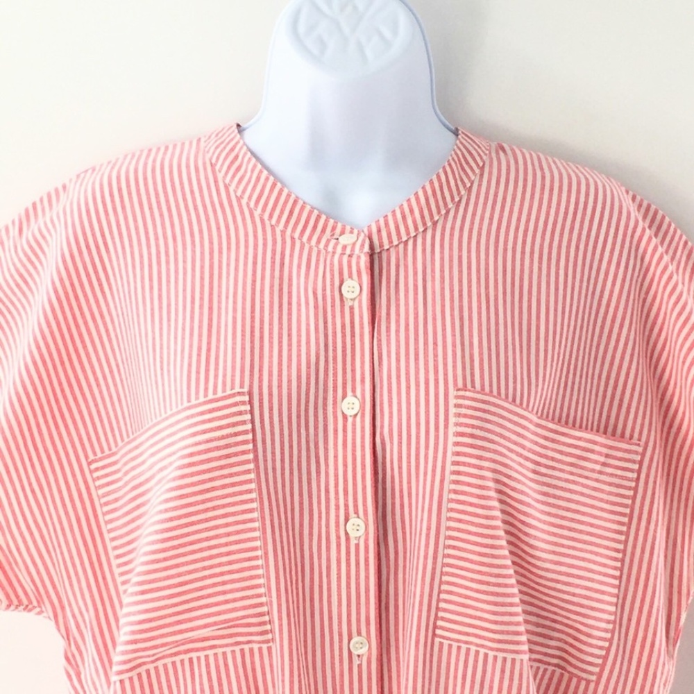 Michael Stars Shantel Romper Drawstring Pockets Pink White Striped Shorts Sz M - Picture 3 of 13